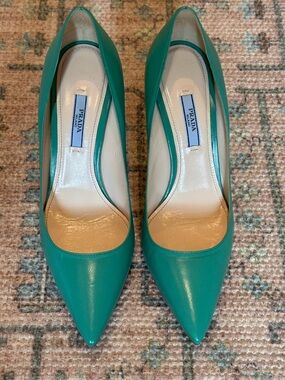 Prada Teal Pointed-Toe Leather Pumps